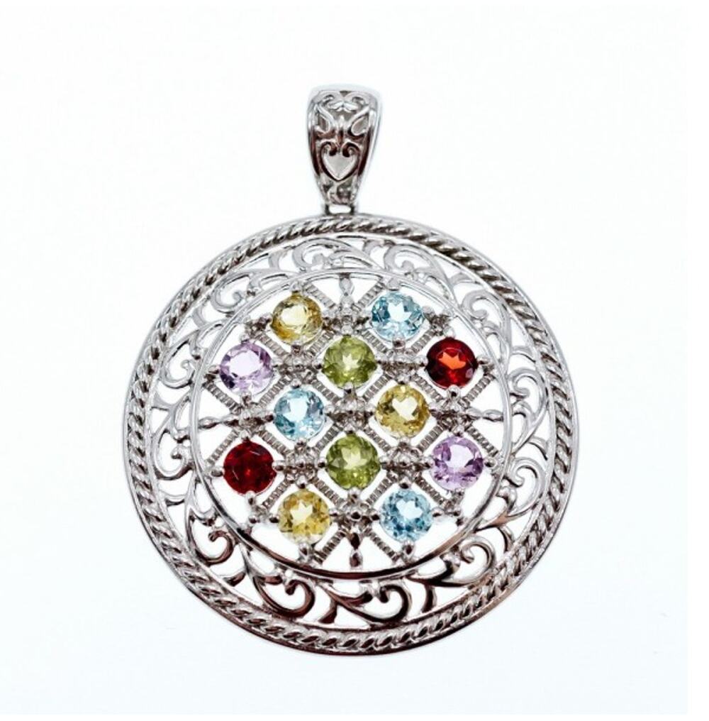 925 Sterling Silver Multi Gemstones Pendant